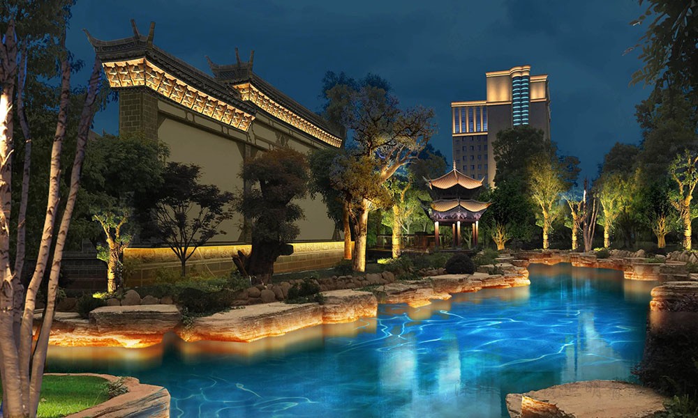 云南瀘西金陵大酒店建筑、園林、河道燈光靚化工程